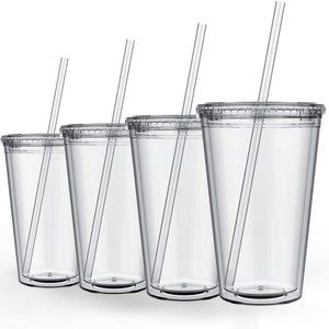 4-Pack of 16oz Clear Acrylic Insulated Tumblers